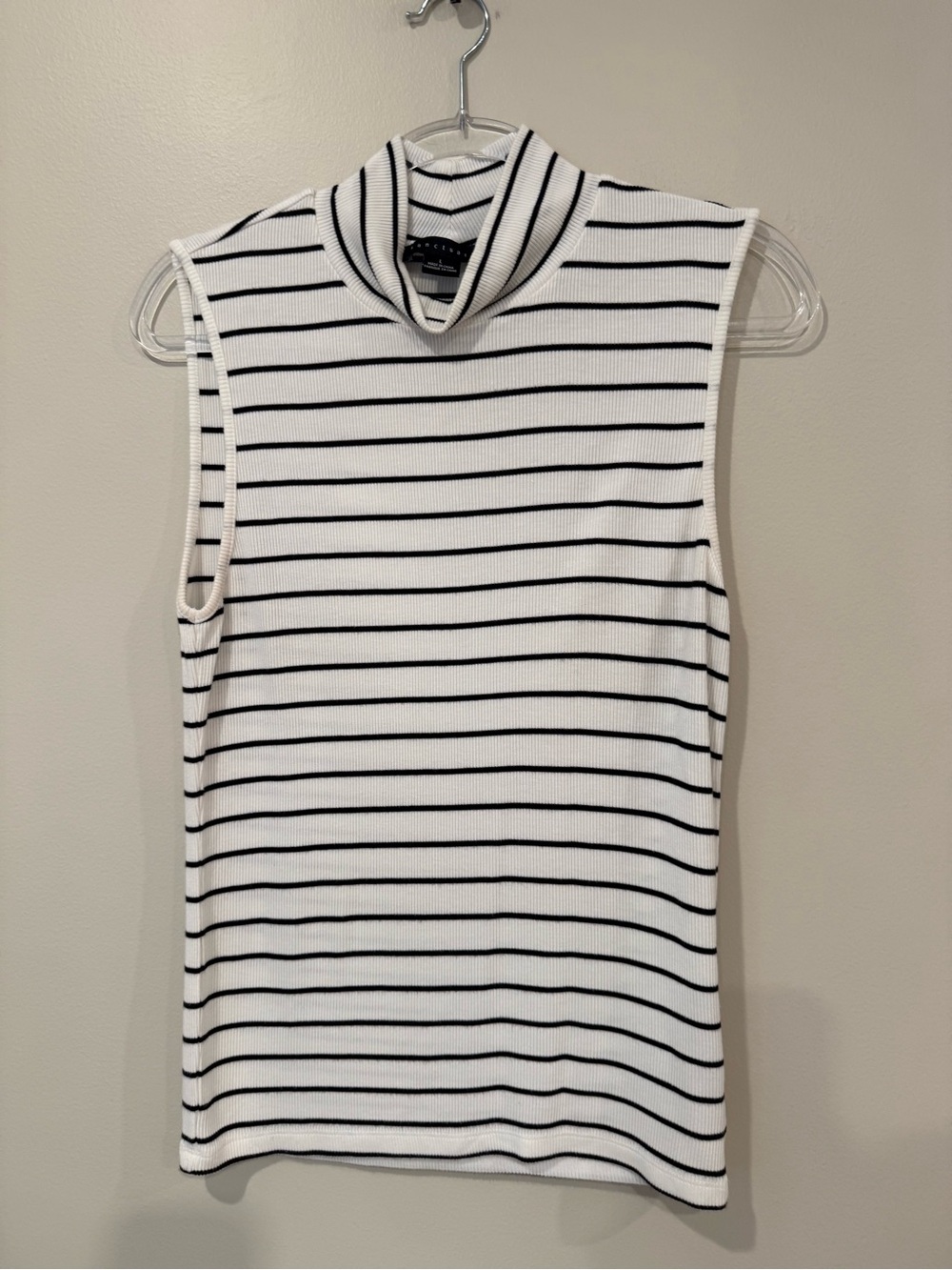 Sanctuary Black & White Striped Sleeveless Mock Neck Tank Top Size Large Soft